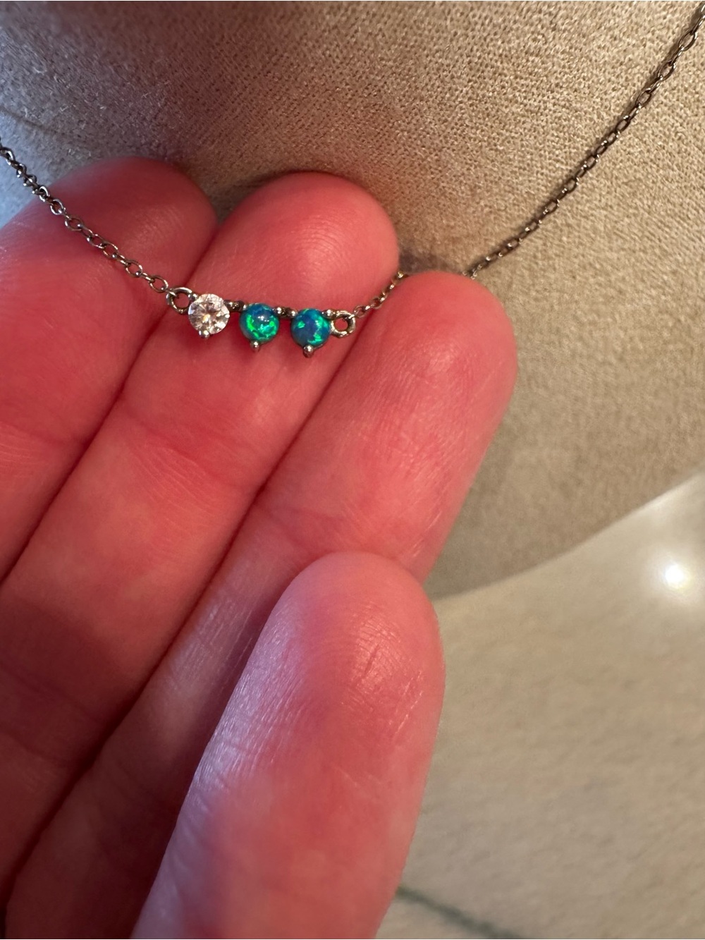 Blue Opal Three Stone Necklace in Sterling Silver, Artisan Made in Hawaii